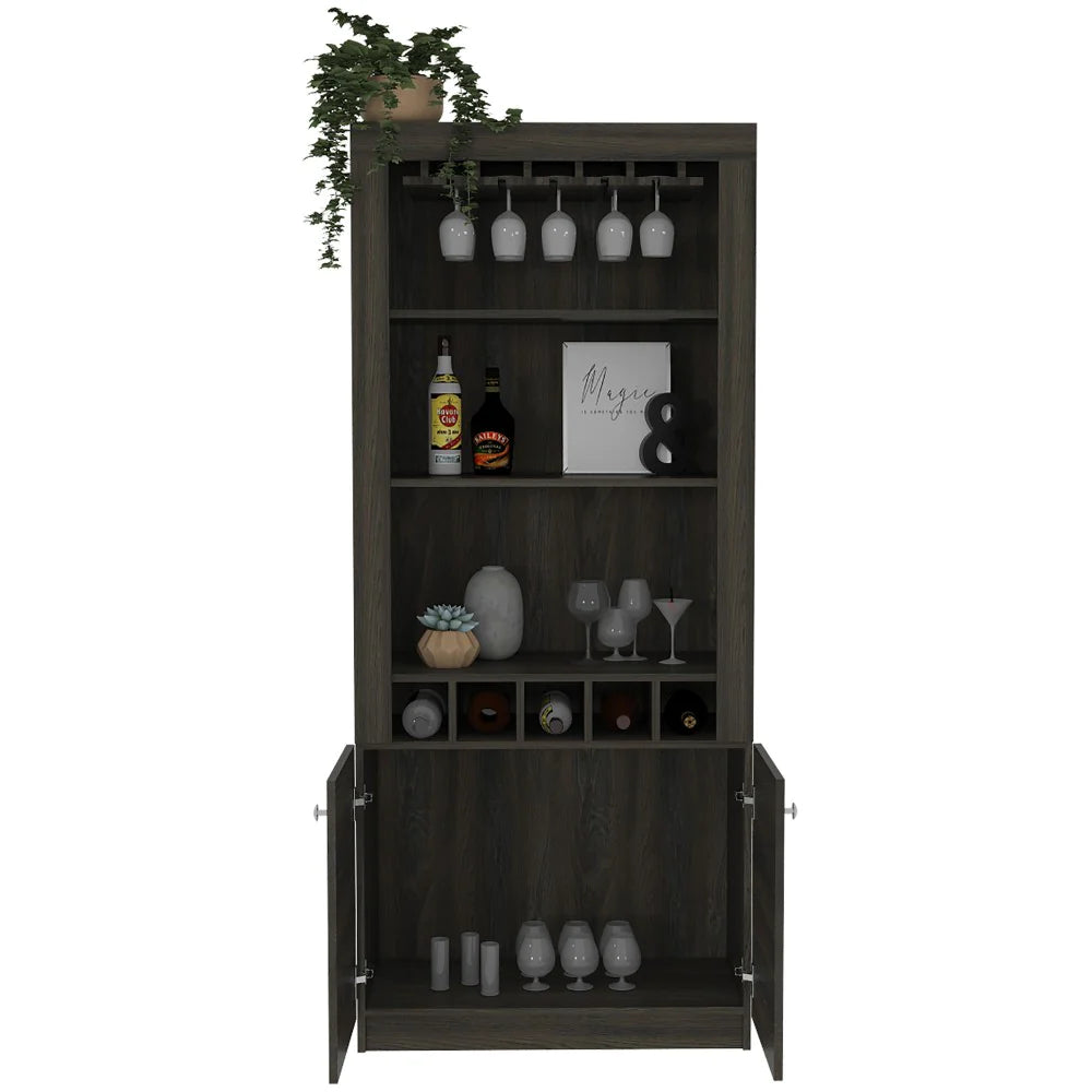 "Ultimate Entertainer'S Bar Cabinet: Margarita Station, Wine Cubbies, Luxurious Carbon Espresso Finish"