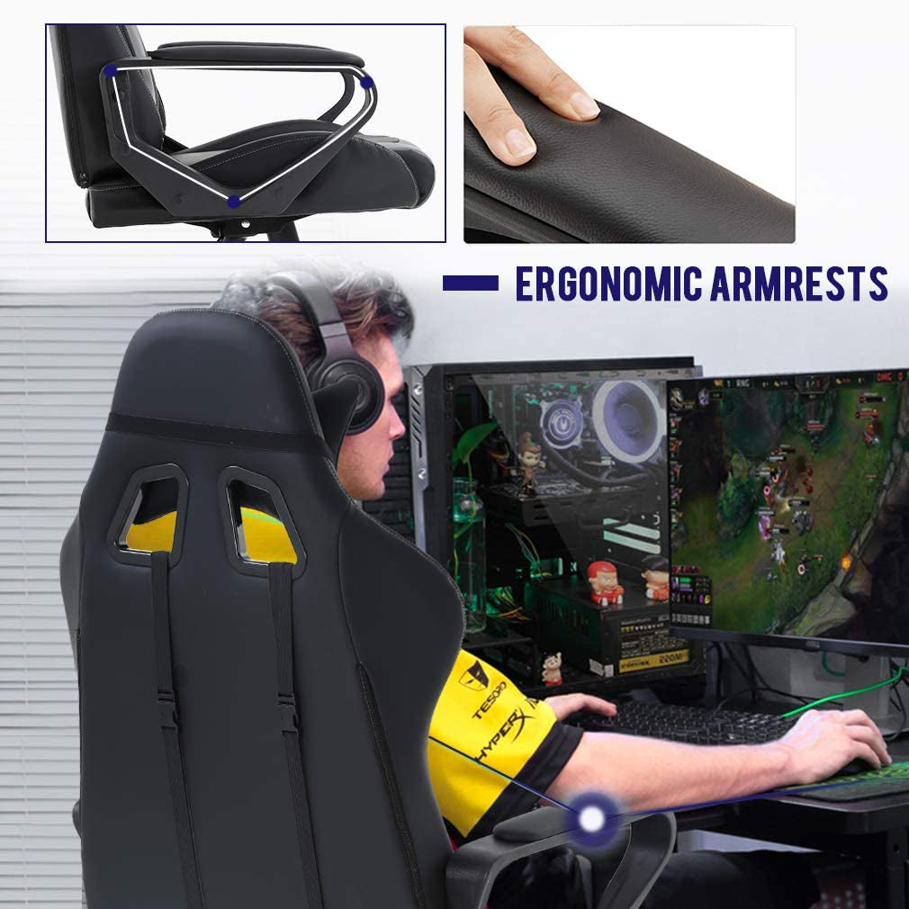 "Ultimate Gaming Throne: Ergonomic PU Leather Executive Chair with Lumbar Support and Headrest, Perfect for Gamers - White, 27"D X 24"W X 51"H"