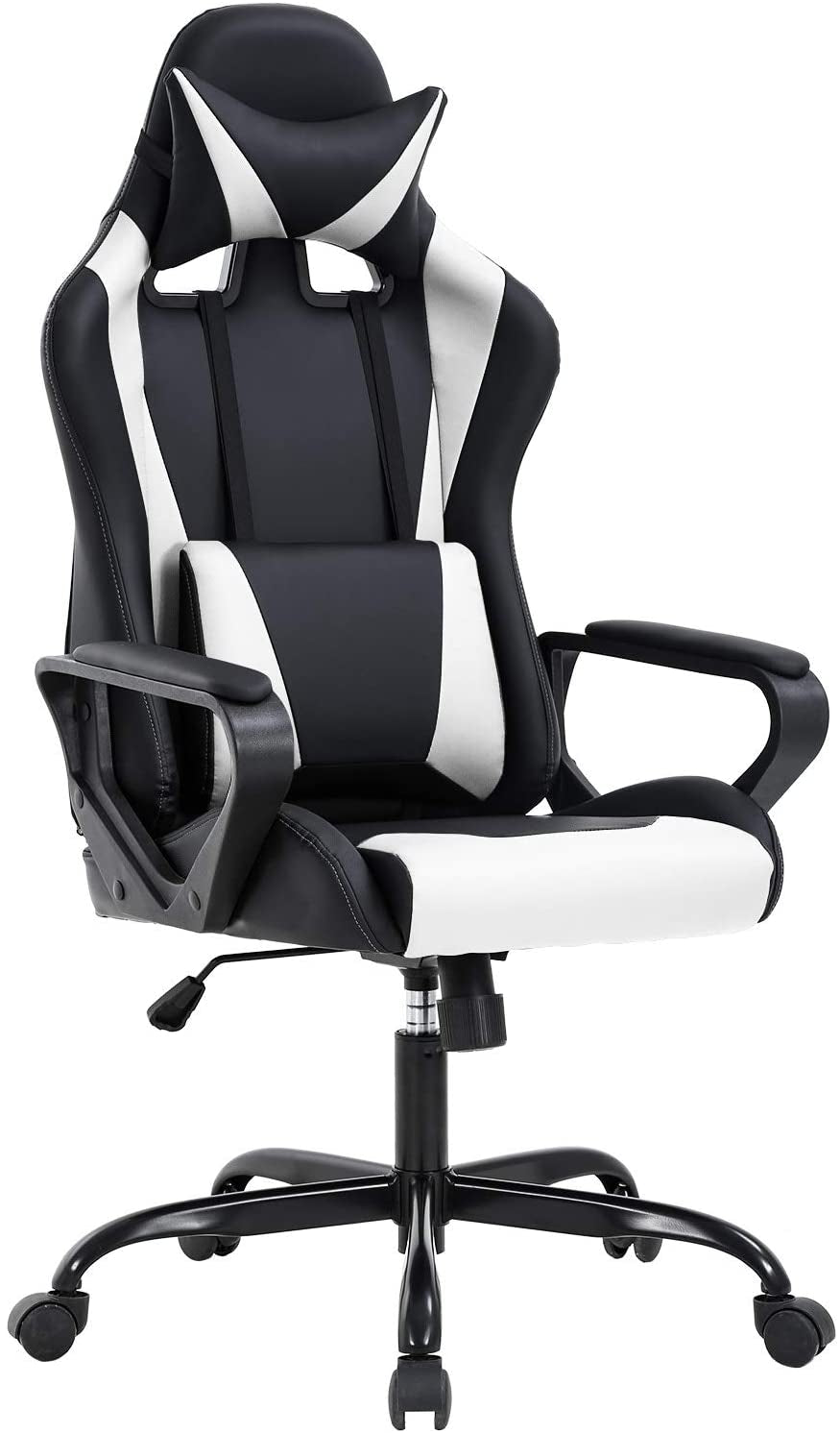 "Ultimate Gaming Throne: Ergonomic PU Leather Executive Chair with Lumbar Support and Headrest, Perfect for Gamers - White, 27"D X 24"W X 51"H"