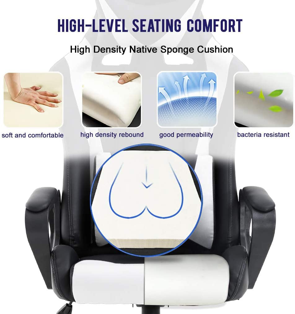 "Ultimate Gaming Throne: Ergonomic PU Leather Executive Chair with Lumbar Support and Headrest, Perfect for Gamers - White, 27"D X 24"W X 51"H"
