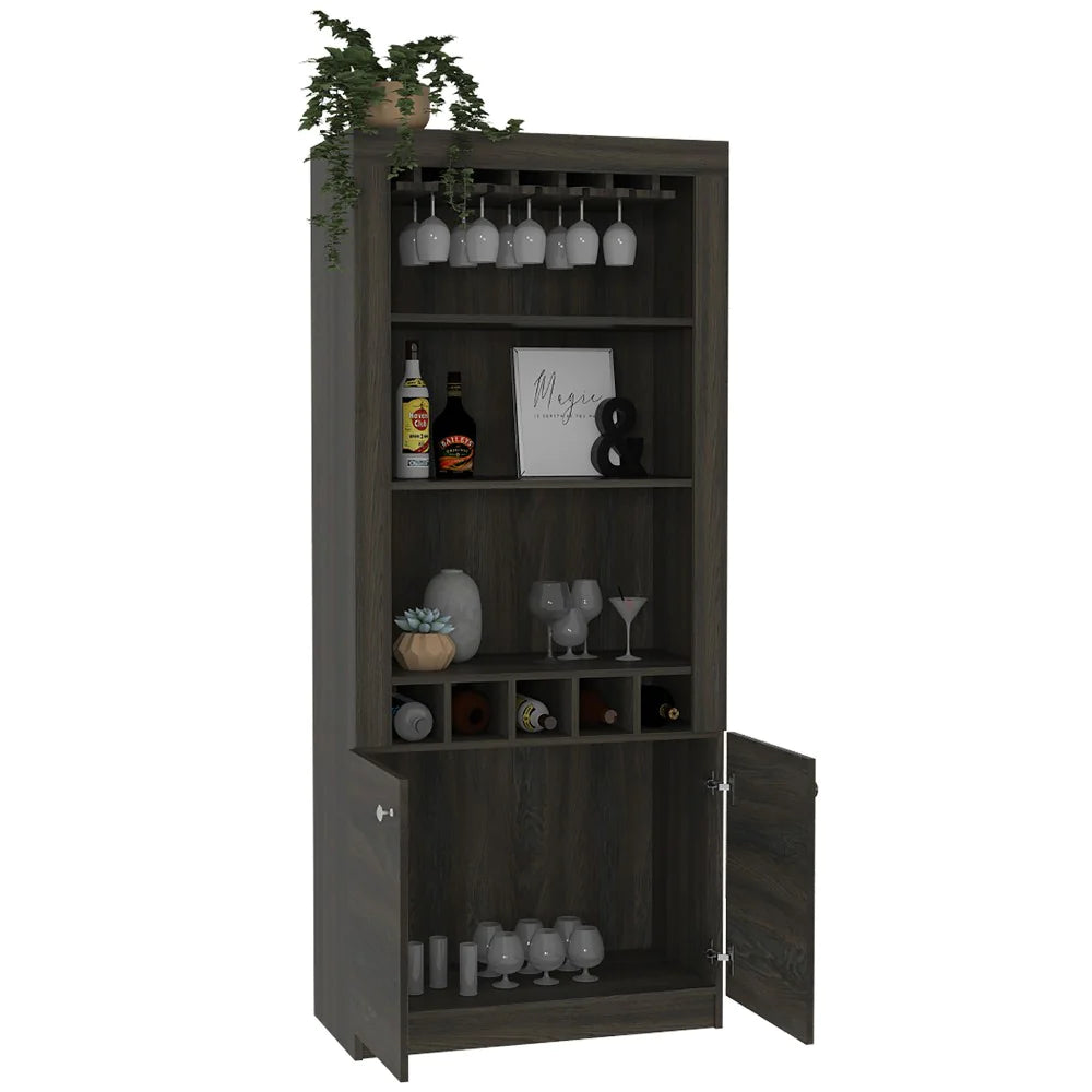 "Ultimate Entertainer'S Bar Cabinet: Margarita Station, Wine Cubbies, Luxurious Carbon Espresso Finish"