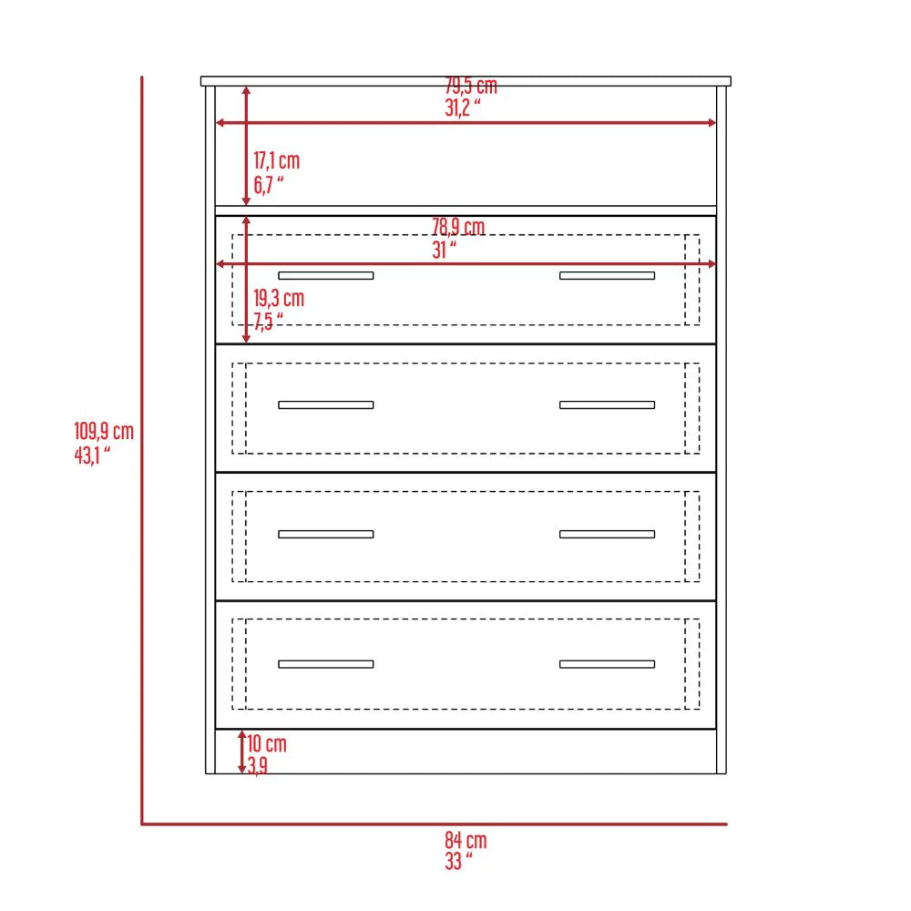 "Stylish and Functional Four Drawer Dresser Wuju with Shelf - Elegant Light Gray and White Finish"