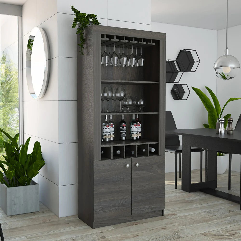 "Ultimate Entertainer'S Bar Cabinet: Margarita Station, Wine Cubbies, Luxurious Carbon Espresso Finish"