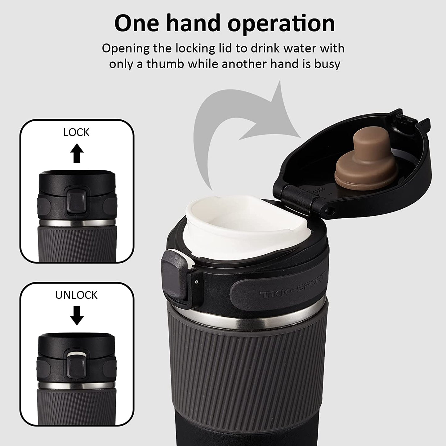 "Stay Hot on the Go: Leak-Proof Insulated Coffee Travel Mug with Thermos Technology - 15 Oz, Sleek Black Design"