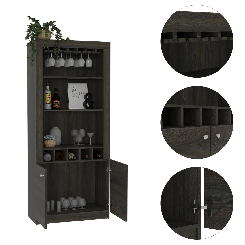 "Ultimate Entertainer'S Bar Cabinet: Margarita Station, Wine Cubbies, Luxurious Carbon Espresso Finish"