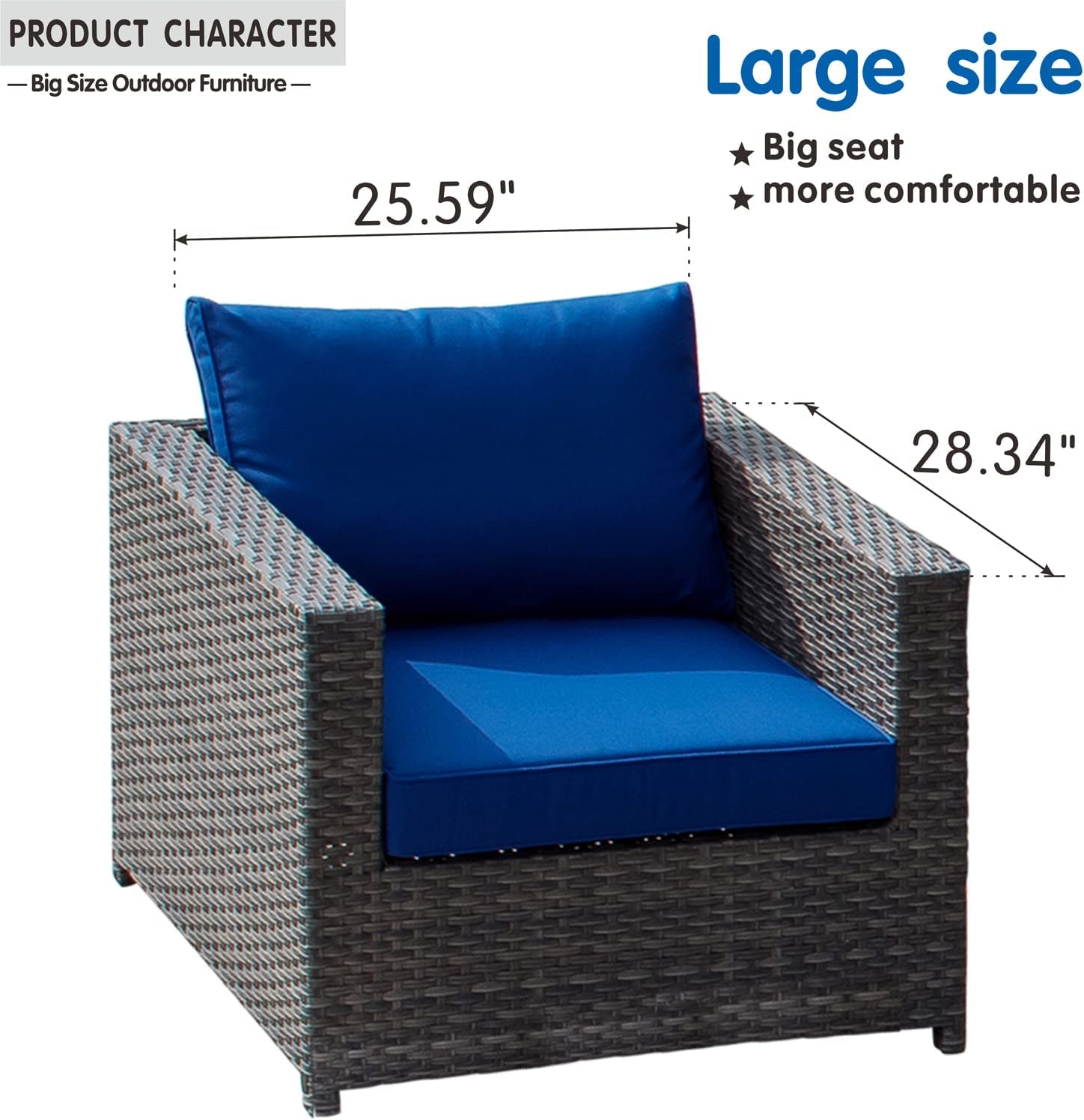 "Ultimate Outdoor Luxury: 12-Piece Patio Furniture Set with Stylish Design, No Assembly Needed, All-Weather Wicker, Aluminum Frame, Includes 4 Pillows and 2 Furniture Covers - Grey Wicker with Navy Blue Accents"