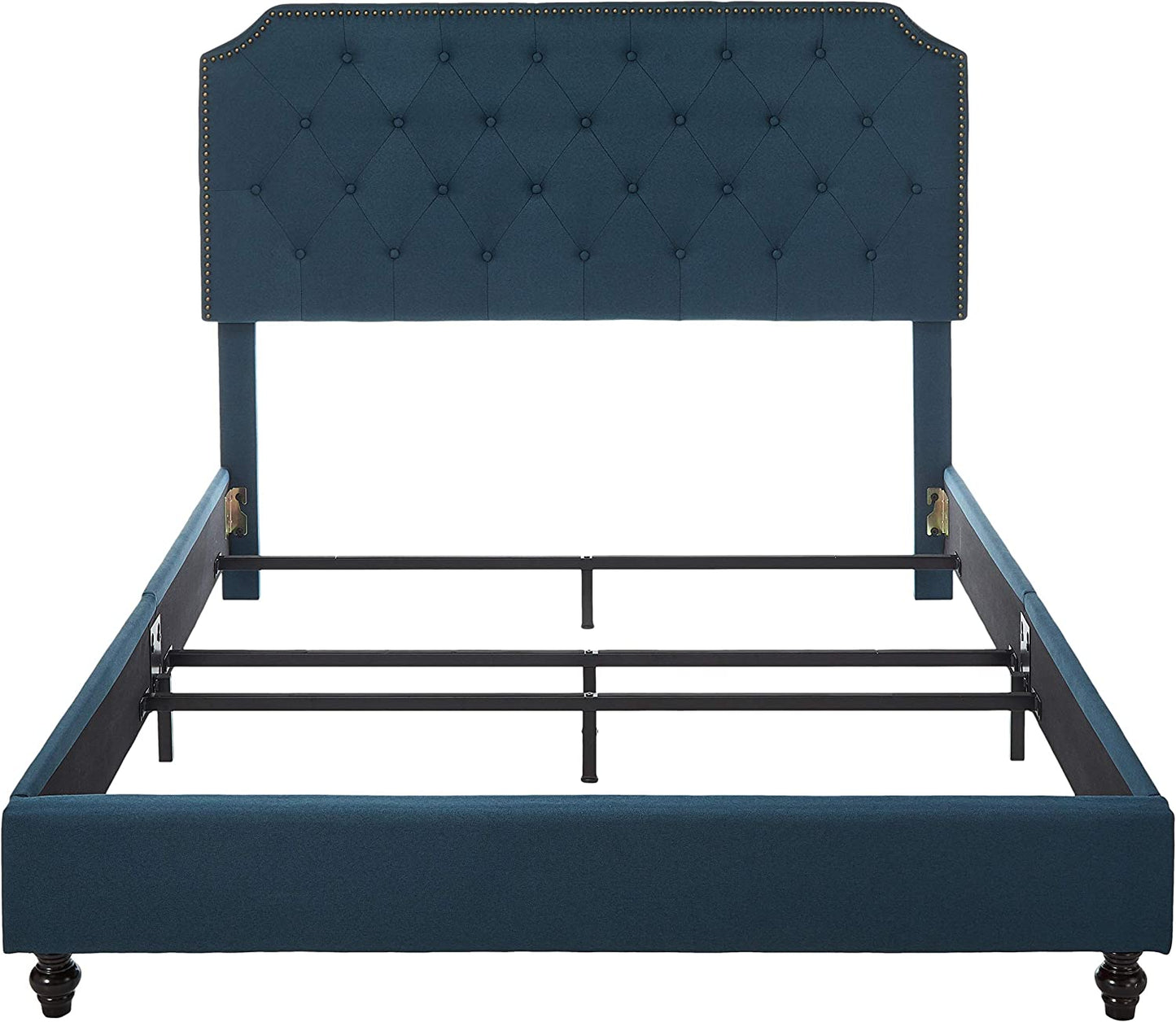 "Luxurious Andover Upholstered Bed Frame with Tufted Headboard and Nailhead Detail - Effortless Assembly - Queen Size"