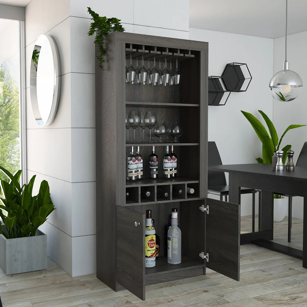 "Ultimate Entertainer'S Bar Cabinet: Margarita Station, Wine Cubbies, Luxurious Carbon Espresso Finish"